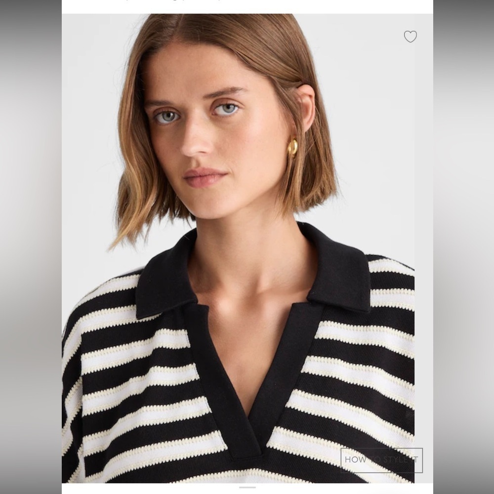 Madewell Relaxed V-Neck Polo Shirt in Stripe Green Size XS - Picture 7 of 13